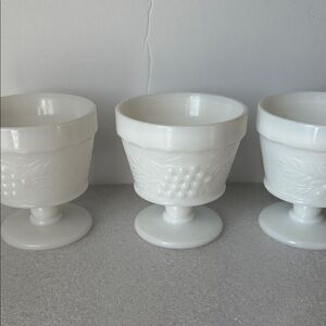White Embossed Milk Glass Dessert Cups